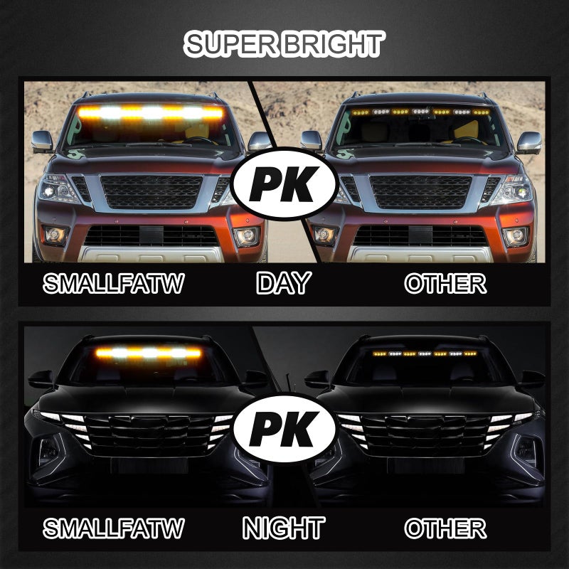 SMALLFATW Traffic Advisor Light Bar 32 Inch Warning Emergency Led Strobe Lights Bar, 13 Flashing Patterns, Suction Cup Mount, Windshield Safety Lights for Truck Vehiclesï¼ˆAmber & Whiteï¼‰ - Image 3